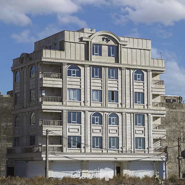نمای ساختمانی با سنگ سفید در 6 طبقه
