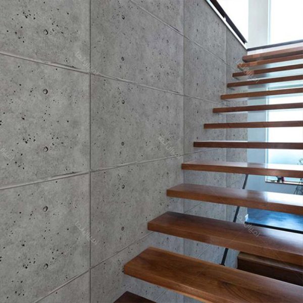 طراحی نمای بتنی به همراه پله های چوبی