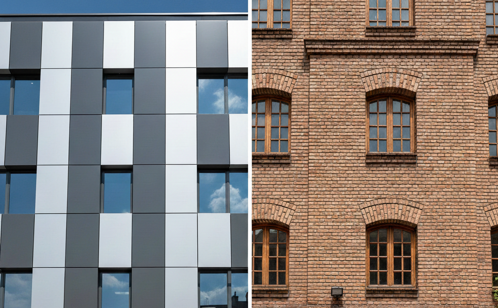 آجر نما | قیمت آجر نما 18 مقایسه نمای کامپوزیت با نمای آجری ساختمان