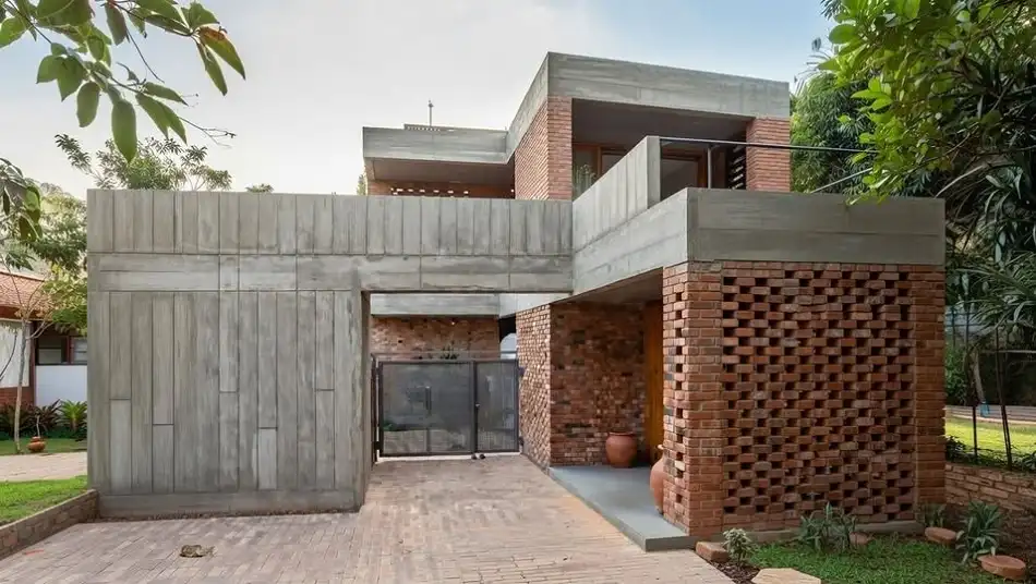 نمونه نمای ترکیبی آجر و سیمان طوسی برای ویلا